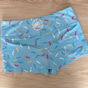Feed Me Fight Me Medium Donut Sprinkles Shorts Blue Active Workout Gym